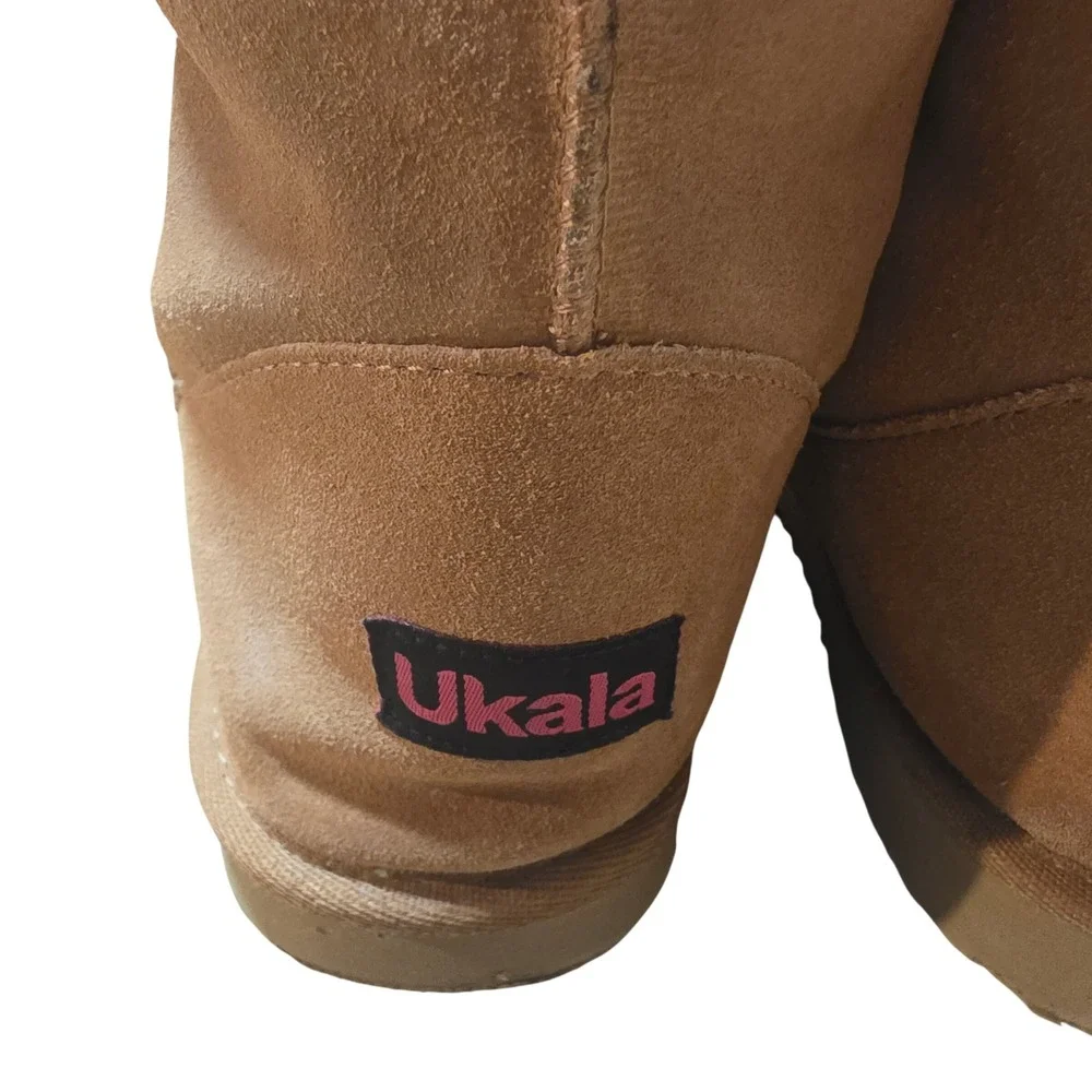 Ukala Sydney Women 8 Tall Suede Sheepskin Boot Tan Lace Up Back Merino Wool